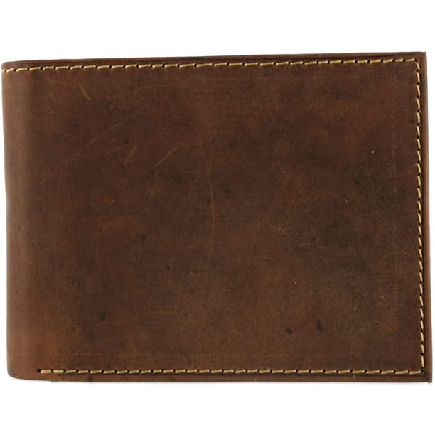 New CTM Men's Hunter Leather Distressed RFID Bifold Wallet with Interior Zipper